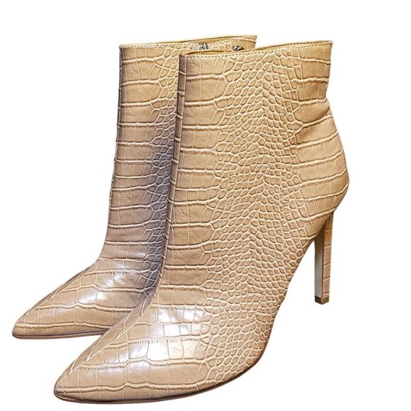Nine West Nude‎ Embossed Faux Snake Heeled Booties Size 11 - Picture 1 of 11